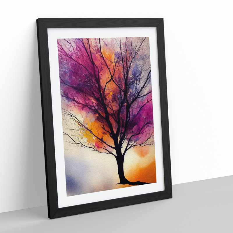 XV1022-5340X Wonderful Painted Tree No.6 - Single Picture Frame Print, 64cm H x 46cm W x 2cm D, Black Framed