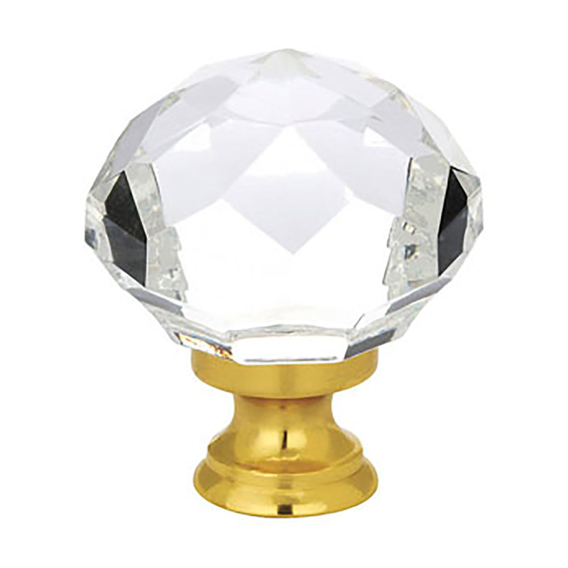 Emtek Diamond Glass Cabinet Knob, Polished Brass, 1.25"
