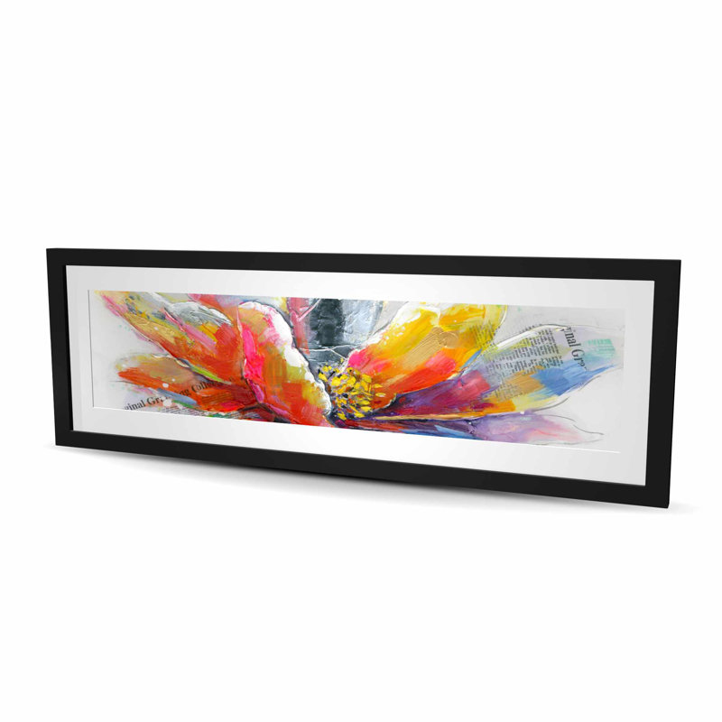 Fleur abstraite avec texture - reproduction encadrée, H 48 po x l 16 po, Noir