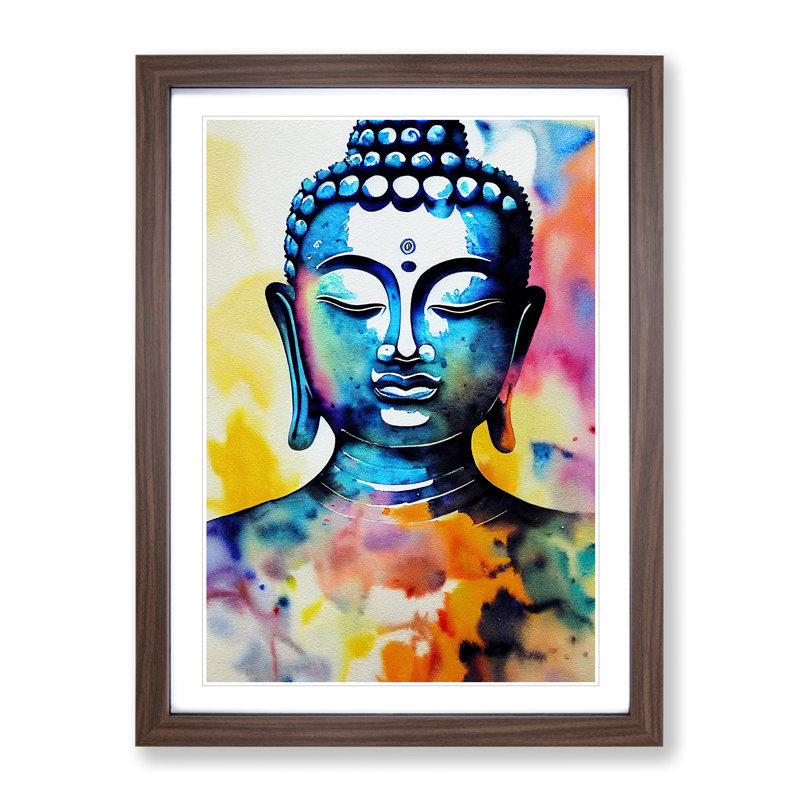 Buddha in Watercolour - Wall Art, 66cm H x 48cm W x 2cm D, Walnut Framed, White