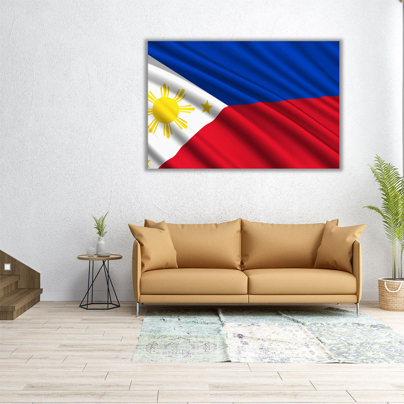 Drapeau des Philippines flottant - reproduction d'art sur toile, H 12 po x l 18 po