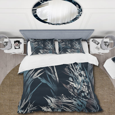 River Algae In Tones - Bleu et gris - Ensemble de housse de couette traditionnel - Microfibre de polyester