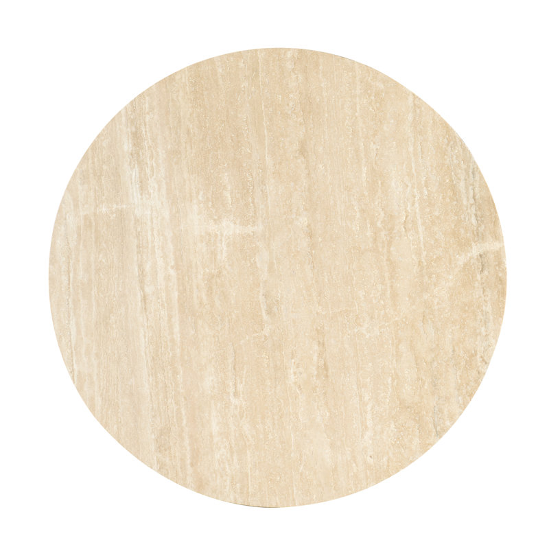 Beige and Brown Round Wood Cocktail Table with Storage