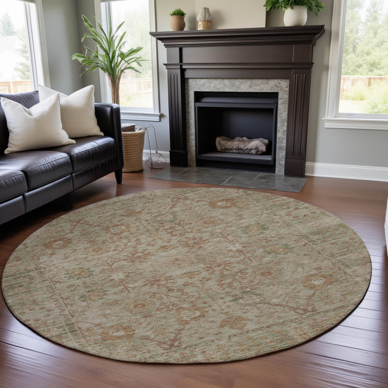 Premium Machine Washable Wayne AMF1106 Global Rug, Round 8'