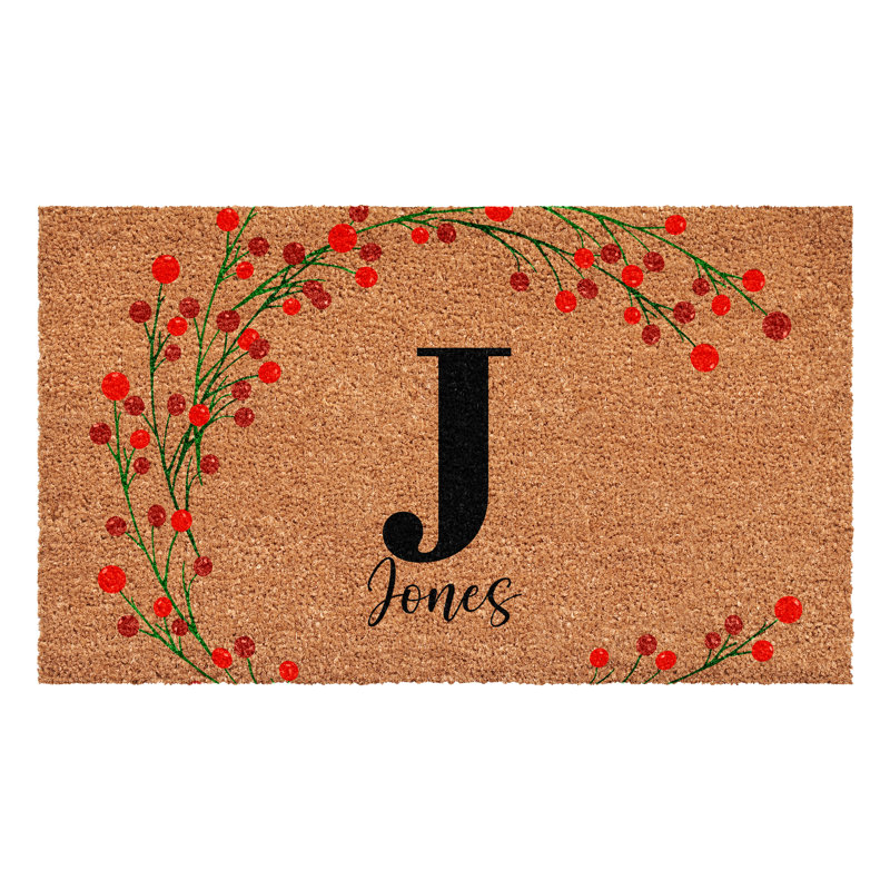 Paillasson baies de Noël personnalisées, lettre J, L 17 po x L 29 po