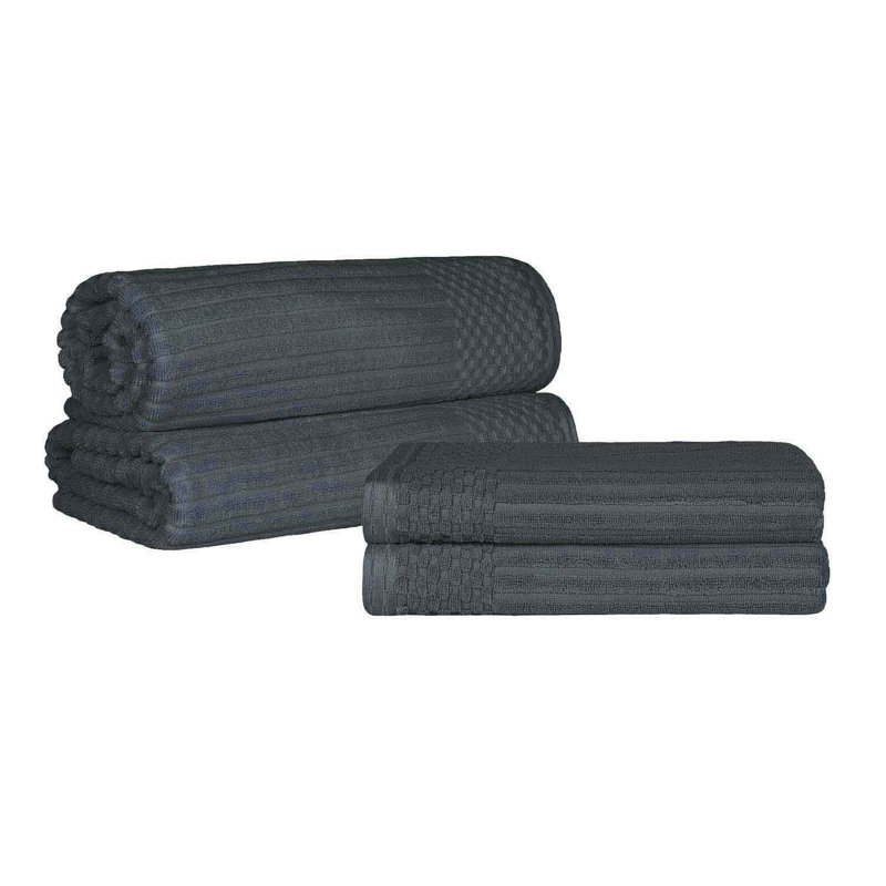Ribbed Cotton Absorbent Heavy Weight 2 Pc Bath Sheet and 2 Pc Bath Towel Set, Pine