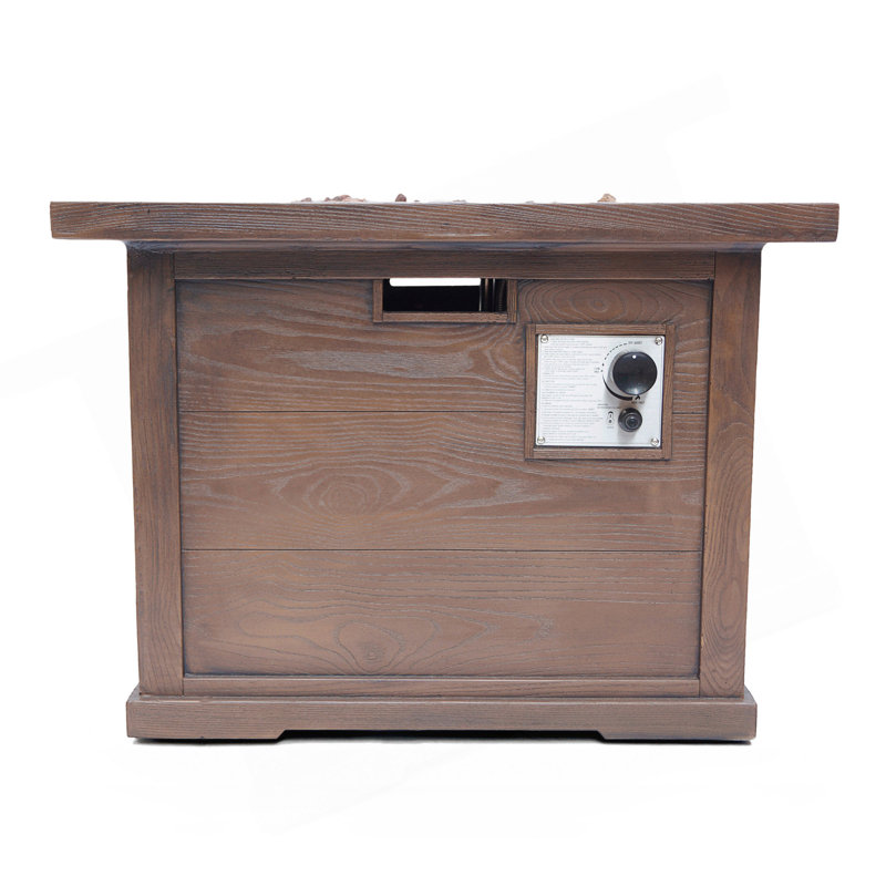 Outdoor Patio 24'' H X 32'' W Square Gas Burning Mgo Fire Pit (Tank Inside), Brown With Wood Pattern - 40,000 BTU