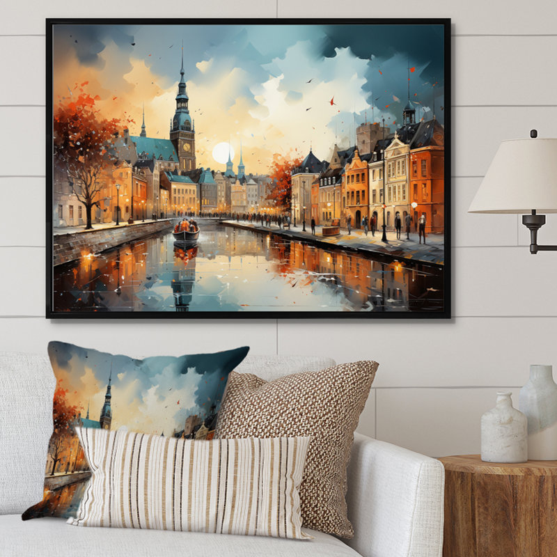 Danemark, paysage urbain symphonie II sur toile, H 12 po x l 20 po x P 1 po, Cadre flottant noir