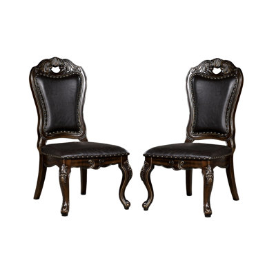 Chaises de salle à manger en bois de noyer massif, 2 pièces - brun foncé et fausses décorations 2 pièces, chaises de luxe avec garnitures rétro