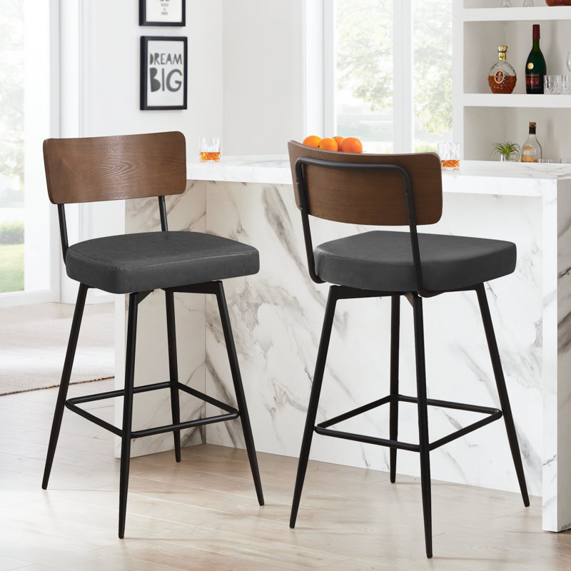 Swivel Upholstered Counter Stool with Metal Frame, Grey