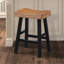 Ensemble de 2 tabourets traditionnels en bois massif, siège noir H 24 po-2029347014-2029347015