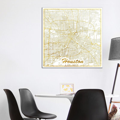 Houston Gold Leaf Urban Blueprint Map by Hubert Roguski - Wrapped Canvas Print