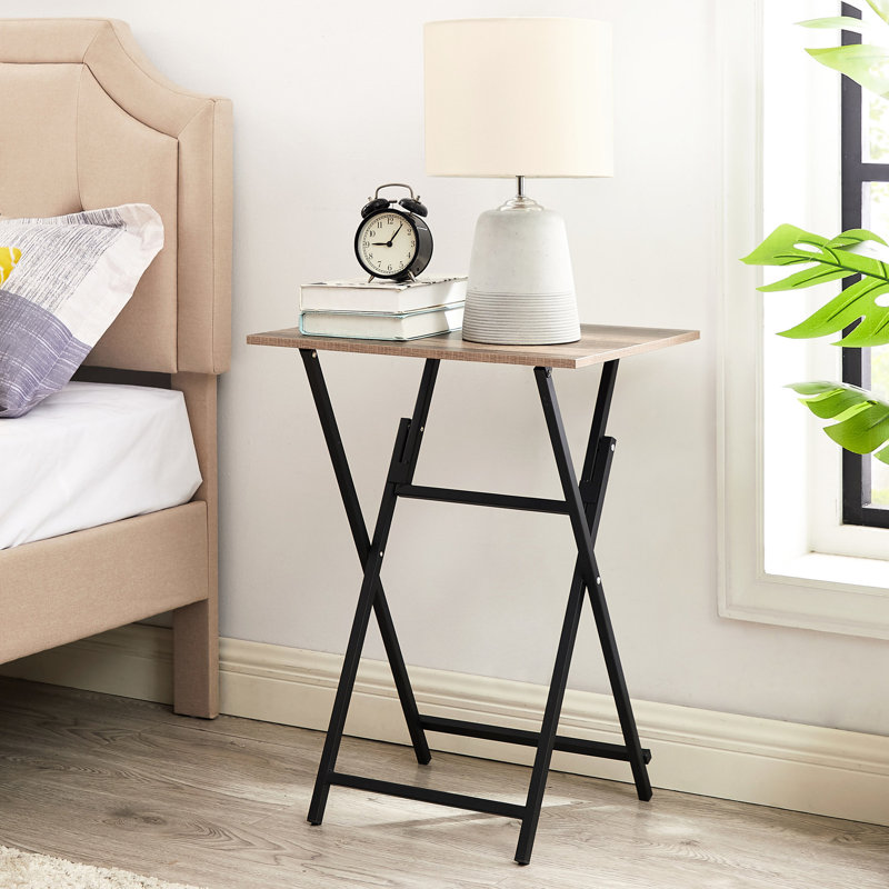 2 tables de collation pliables, espace pour les espaces étroits, brun rustique, facile à plier, tables de télévision pliables élégantes, petites pièces,