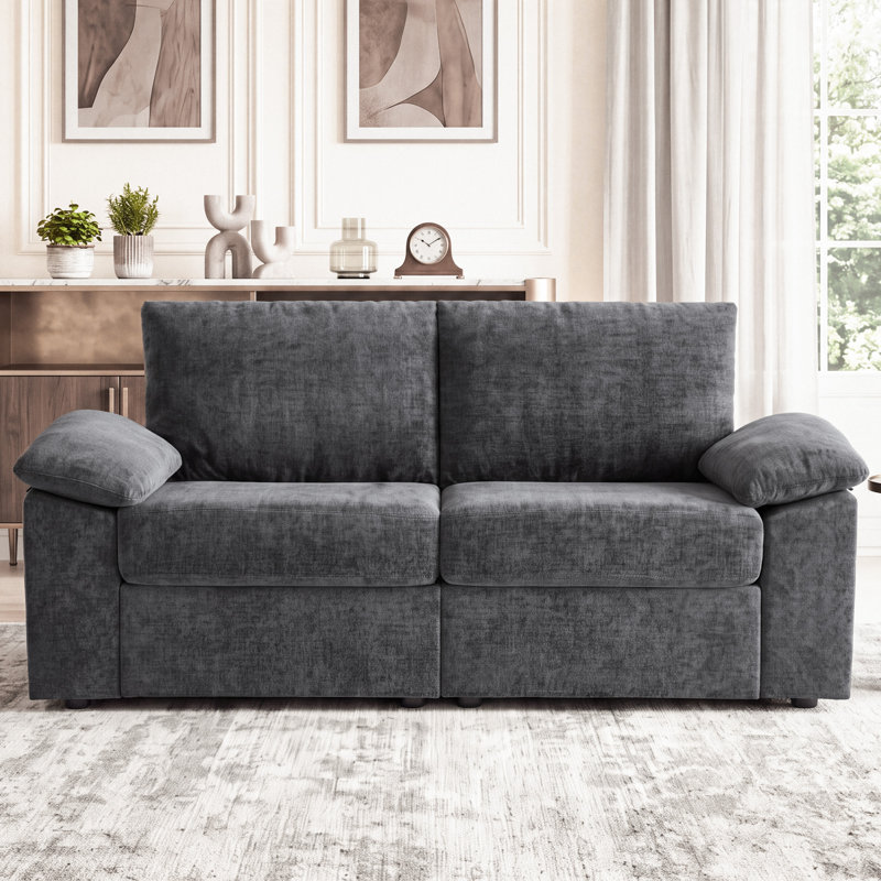 Canapé modulaire en chenille de 73 pouces – Causeuse avec accoudoirs rembourrés, 2 sièges, Gris foncé