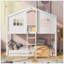 Lit simple superposé simple avec échelle, lit en bois blanc-129747083