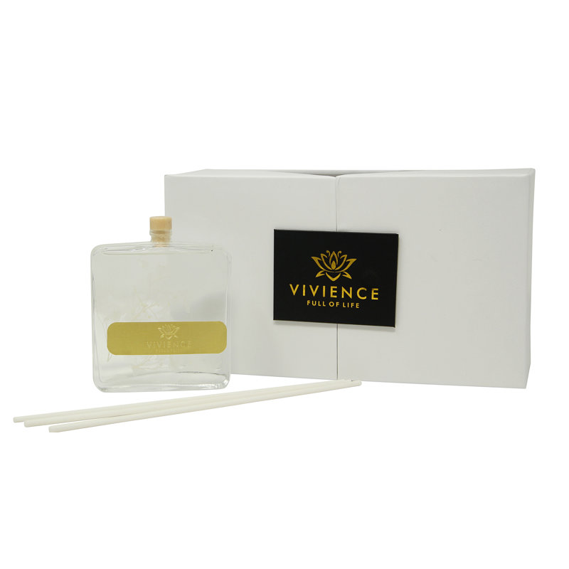 Diffuseur de bouteille transparent avec roseaux blancs