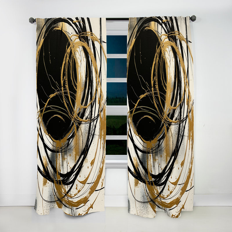 Black And Gold The Art Of Chaos V - Abstract Velvet Curtain - 1 Panel, 52" W x 63" L