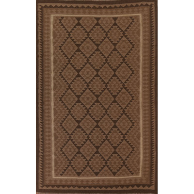 Brown Kilim Reversible Wool Area Rug 7x10