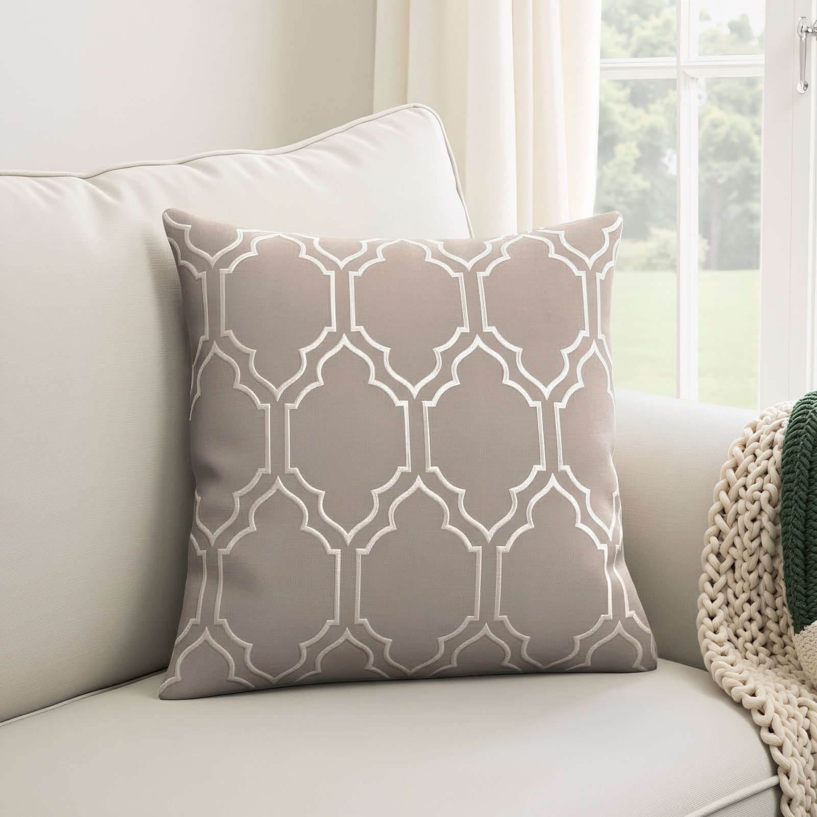 Clarysville Embroidered Linen Pillow Cover, 22 H" x 22" W, Taupe