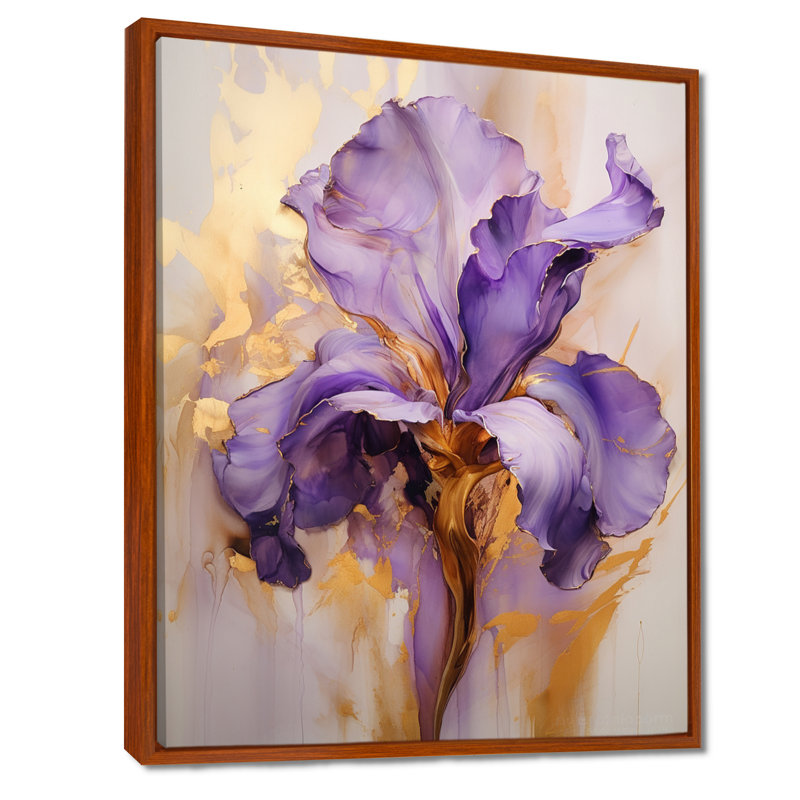 Iris doré - Rêve mauve - iris, art mural grand format, H 44 po x l 34 po x P 1,5 po, Cadre flottant brun