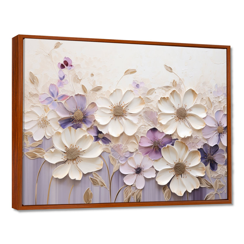 Violettes ornées beige et mauve I - Violettes, reproductions encadrées, 12" H x 20" W, Cadre flottant brun