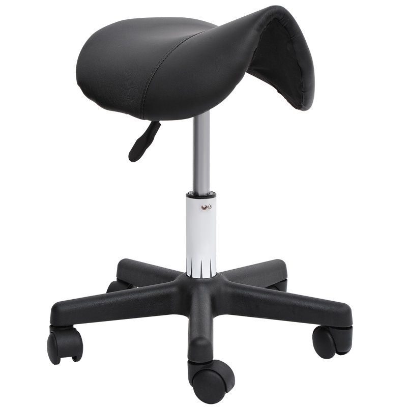Tabouret à roulettes, chaise de salon pivotante, tabouret ergonomique en similicuir, hauteur réglable avec roulettes pour spa, salon, massage, bureau, noir