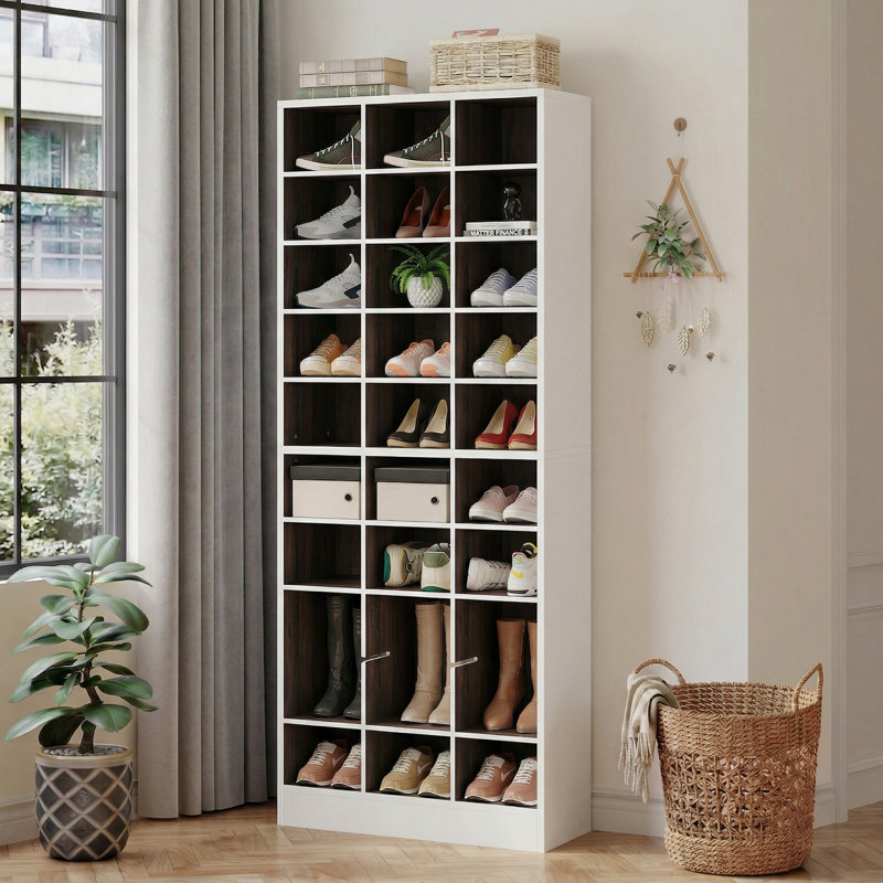 Rangement à chaussures 30 paires, Blanc / Brun