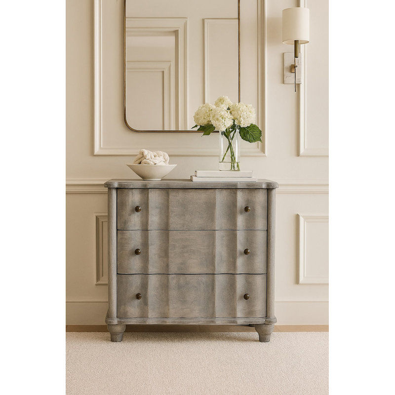 Commode à pieds en bois, gris, 3 tiroirs