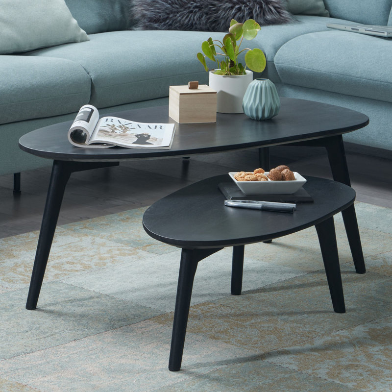 Macau Solid Wood Three Leg Coffee Table, Black