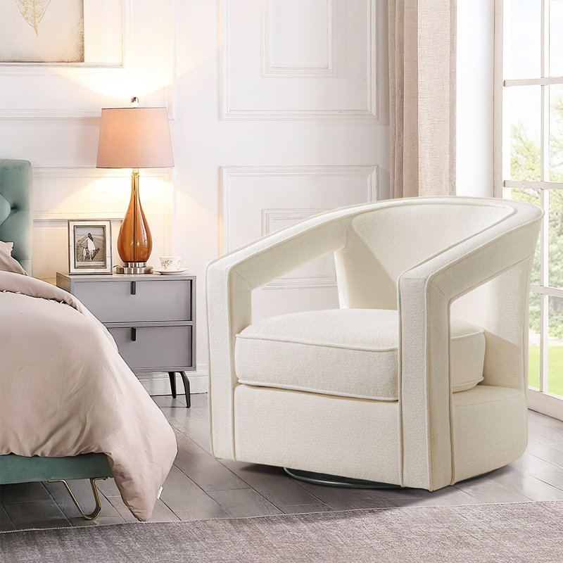 Soluk Chenille Swivel Accent Chair, White Chenille