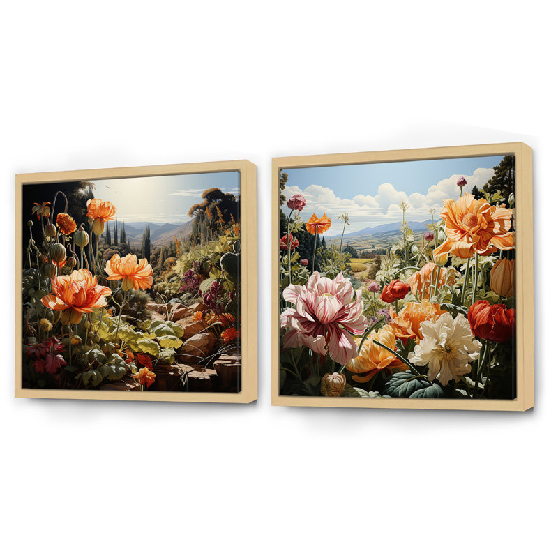 «Garden Reverie Blooms», 2 pièces, Encadrement brun, H 30 po x l 61 po