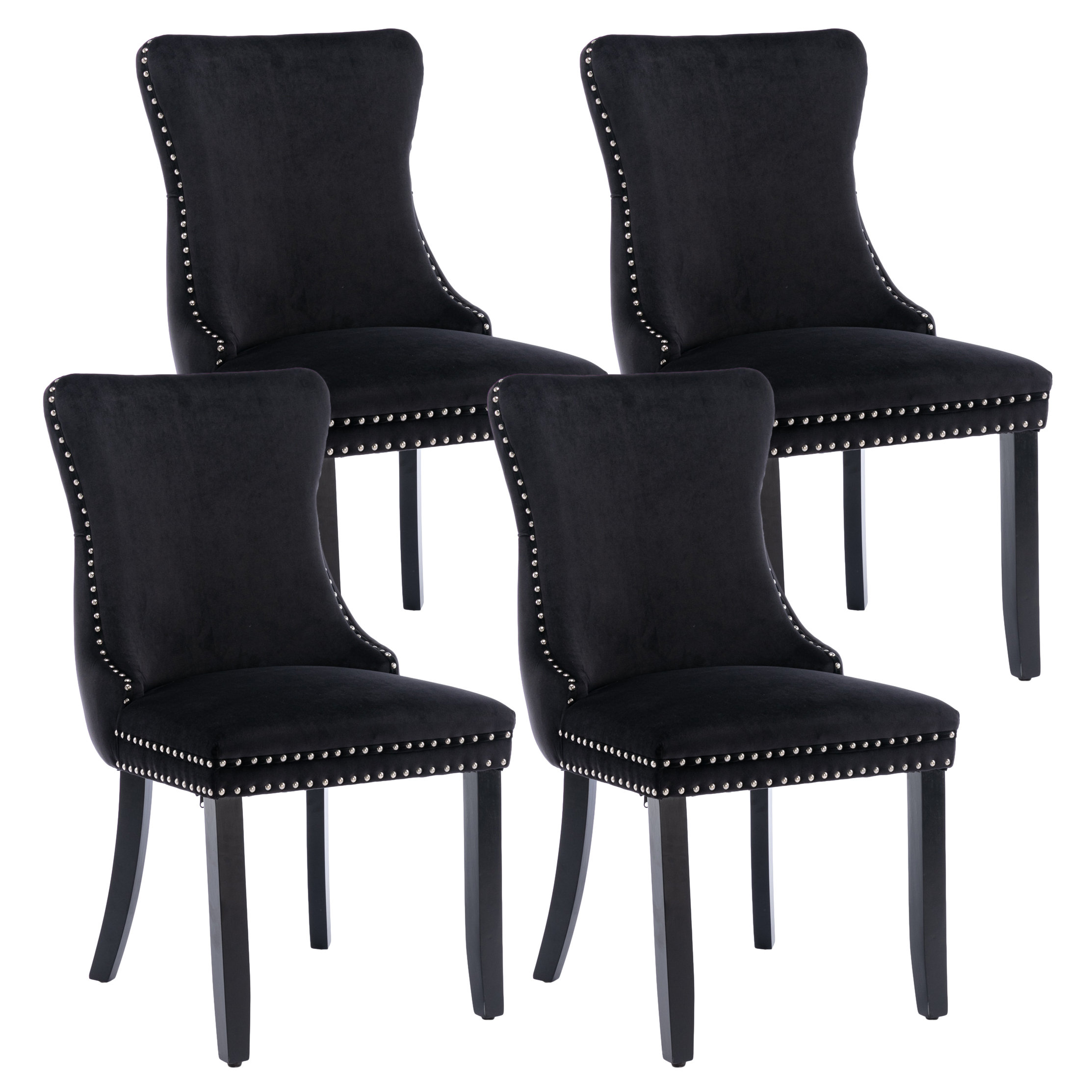 Black velvet dining outlet chairs with black legs