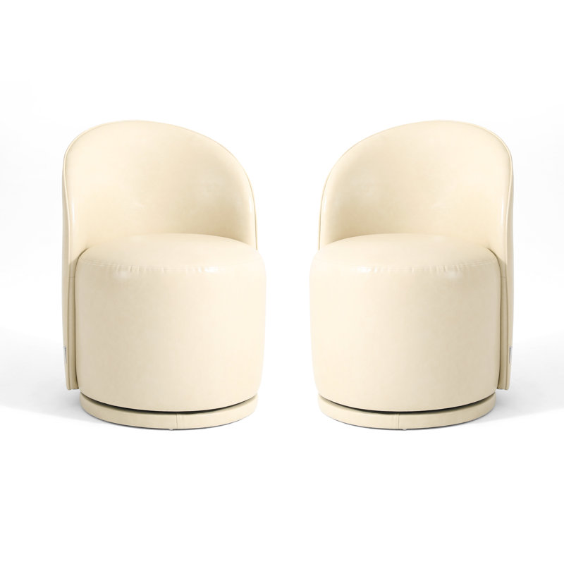 PU Leather Barrel Swivel Armless Dining Chair, Cream 