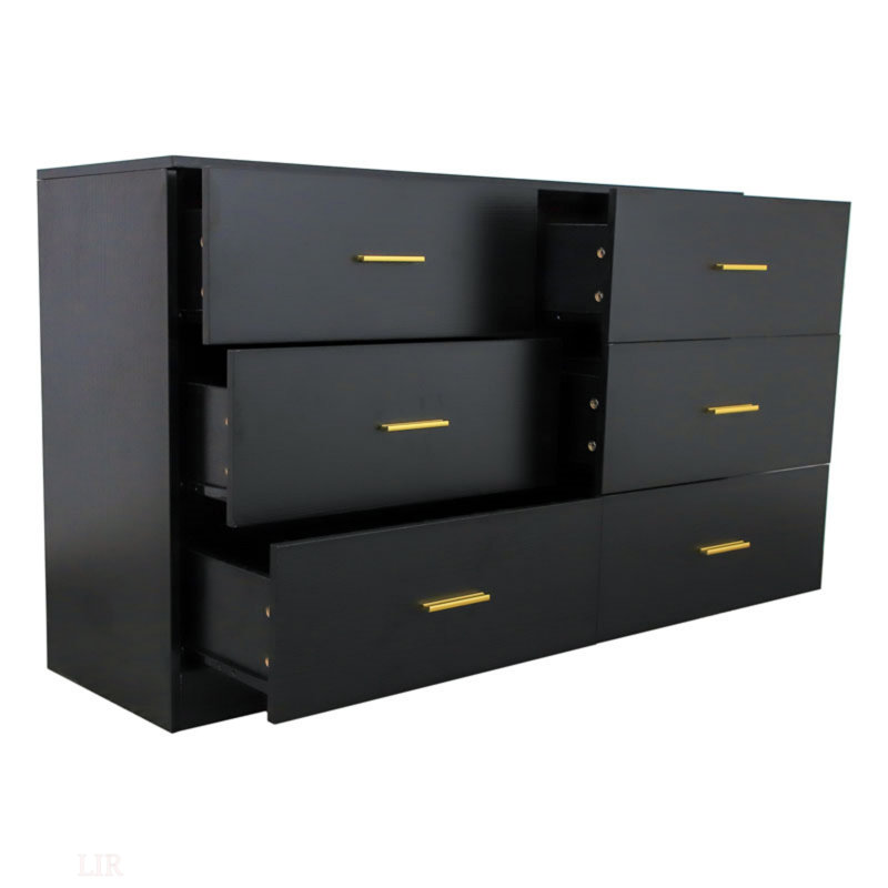 Commode moderne à 6 tiroirs pour la chambre à coucher - Vaste commode de rangement, Noir