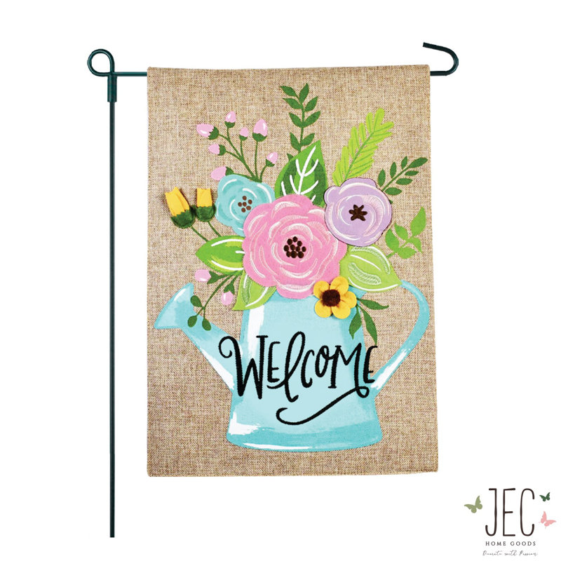 Drapeau de jardin fleurs en polyester 2 faces 18 po x 13 po