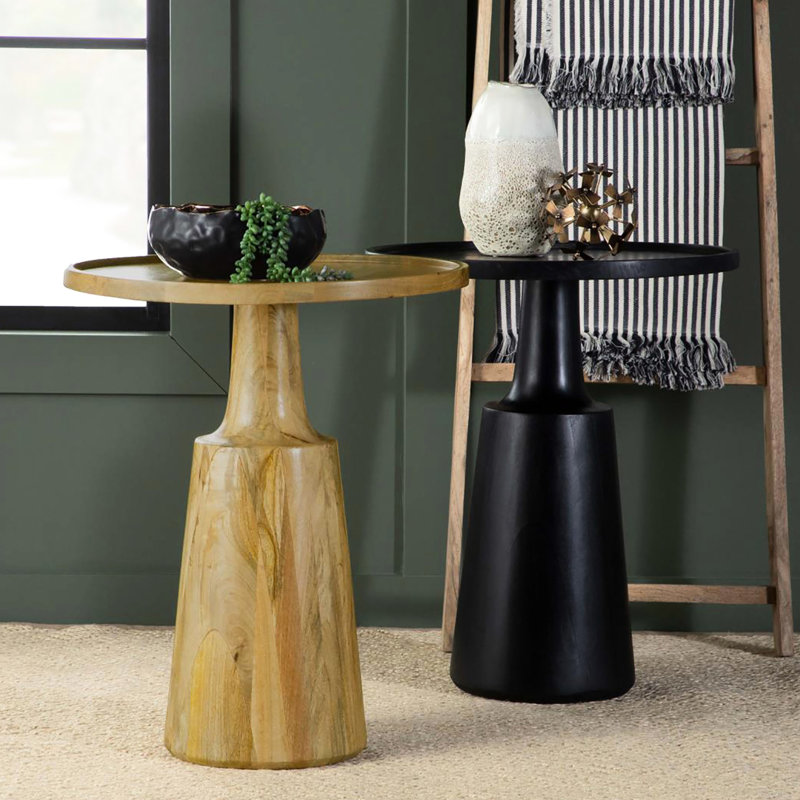 Table d'appoint ronde en bois de manguier, teinte noire, H 20 "x l 24" P, Noir