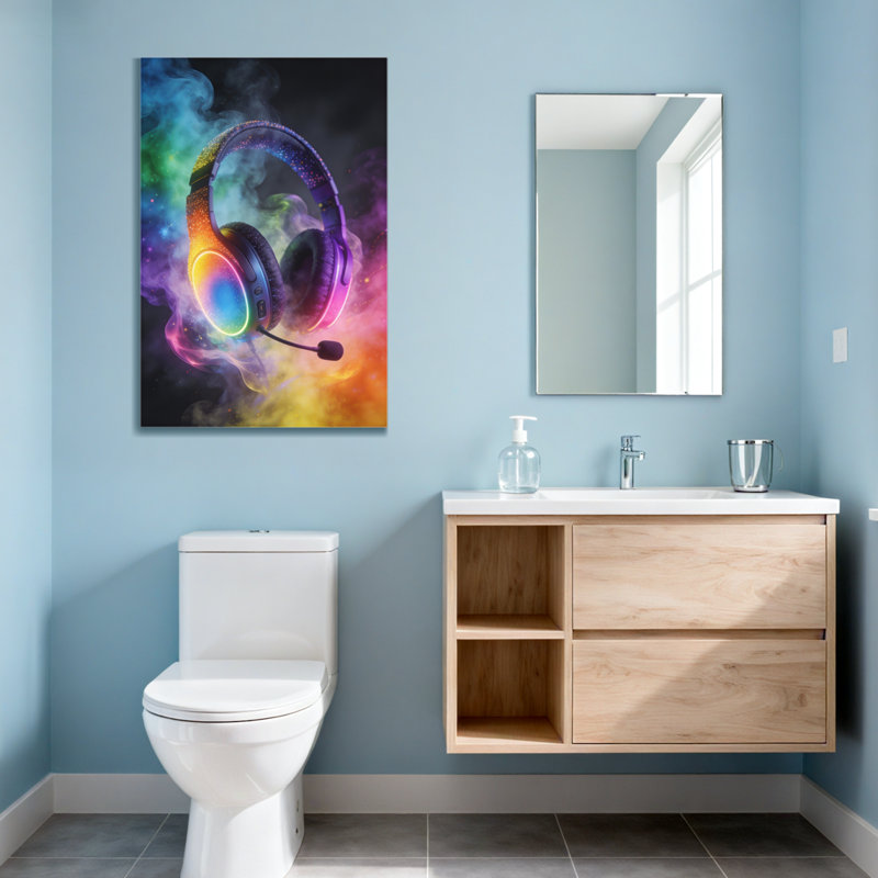 Abstrait casque coloré avec fond arc-en-ciel lueur et fumée