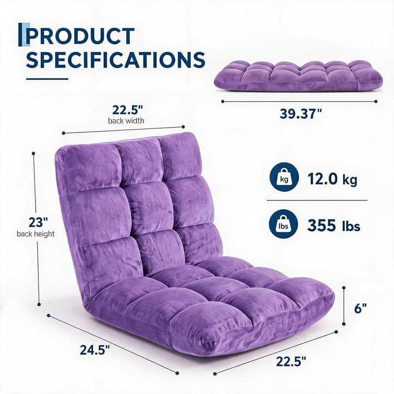 Chaise de plancher pliante avec support pour le dos, 14 positions réglables, chaise rembourrée pour la méditation et la télévision