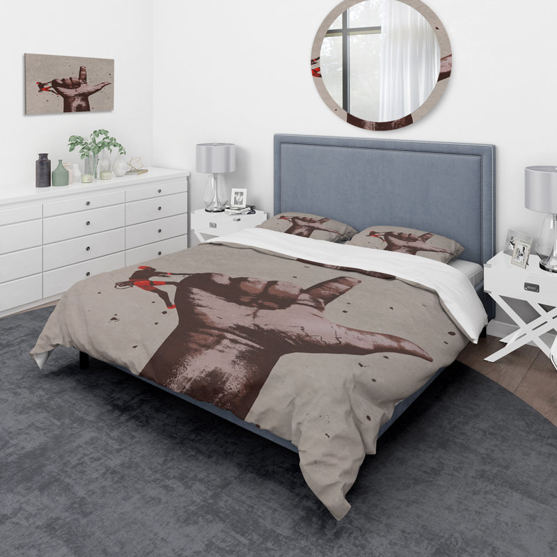 Finger Pointing Up Sign With Climber - Ensemble de housse de couette moderne - Microfibre de polyester