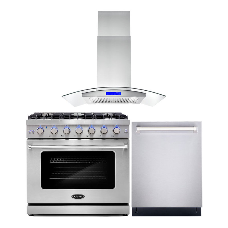 Ensemble de cuisine 3 pièces avec hotte à gaz autoportante 36 po et 36 po