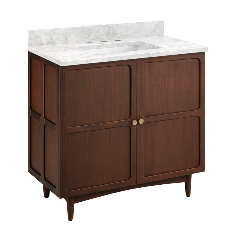 36" Delavan Vanity With Rectangular Undermount Sink, 8" Widespread, Carrara Marble