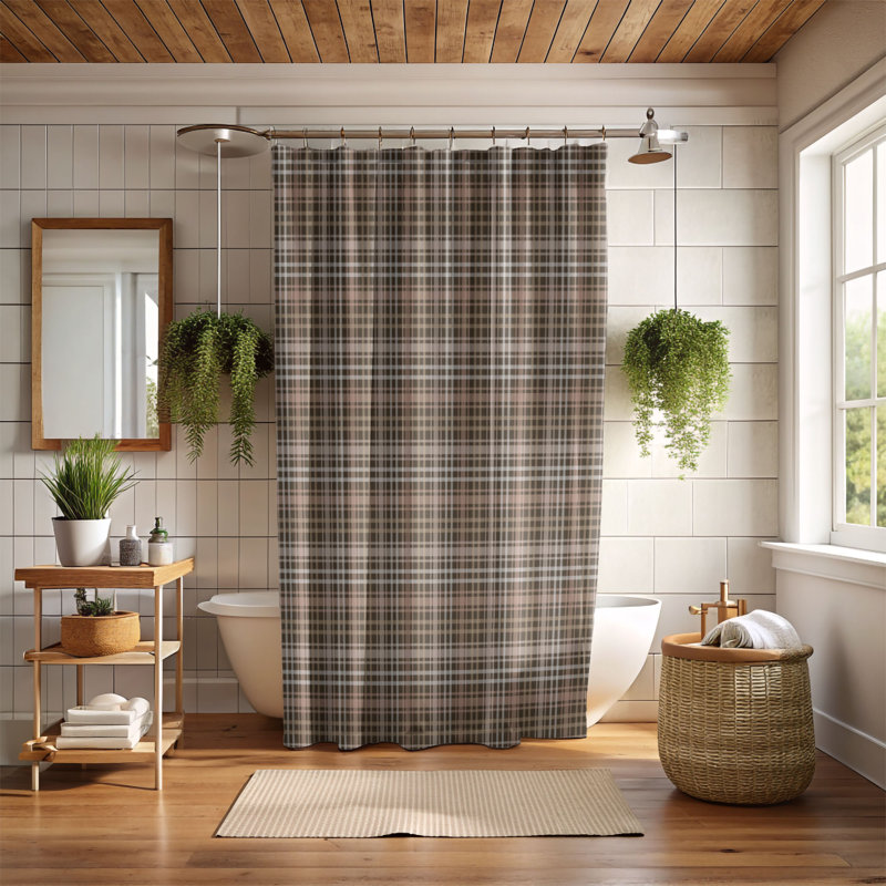 Peach Grid - Premium Shower Curtain, 74"H x 35"W