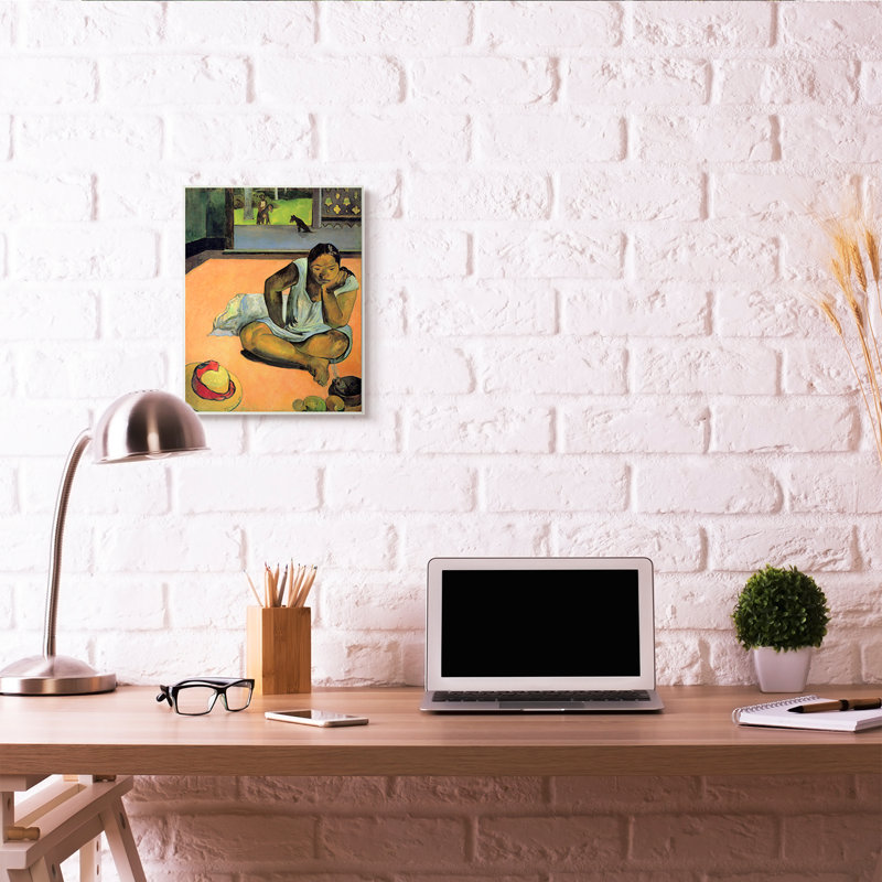 « waiting native figures classic » par paul gauguin-reproduction d’art, Plaque en bois blanche, H 19 po x l 13 po x P 0,5 po