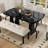6 Piece Modern Faux Marble Dining Set With Geometric Legs, Upholstered Chairs & Bench, Easy Assembly For Kitchen And Dining Rooms, Dining Table Set-544675019-544675017-544675022