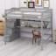 Lit mezzanine avec bureau, tablettes de rangement et escalier-676363694