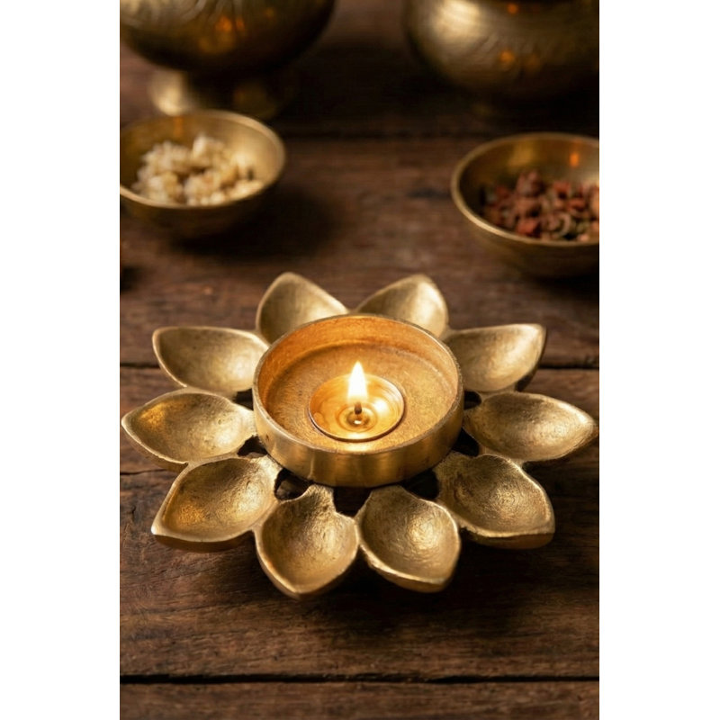 Brass Tabletop Candelabra, 1" H x 4" W x 4" D