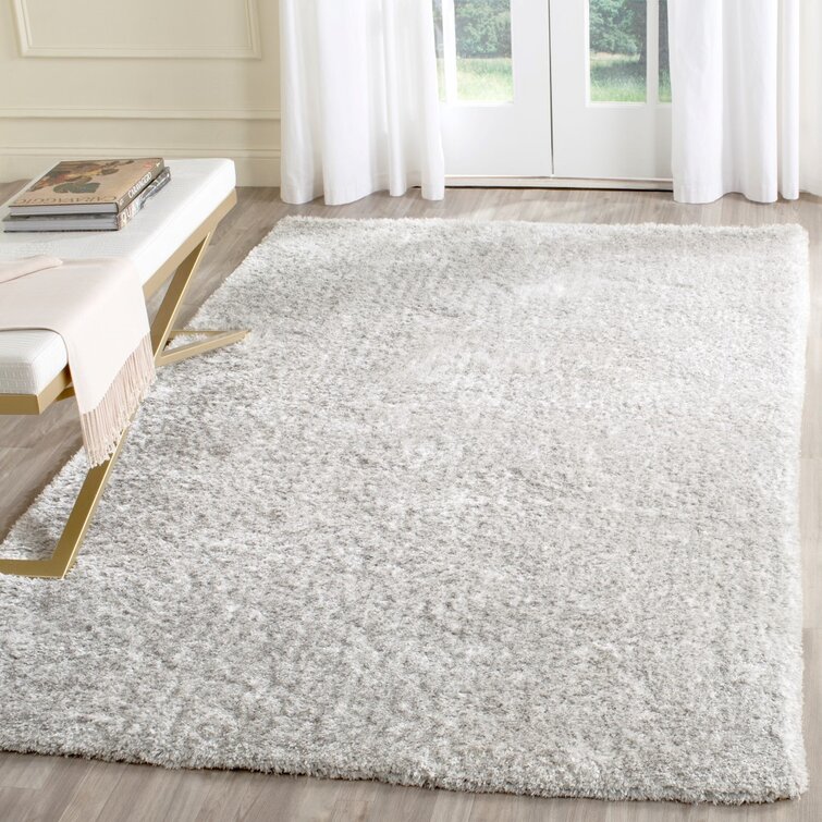 Chamiyah Shag Polyester Light Gray Area Rug 