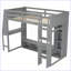 Lit mezzanine simple en bois de pin avec bureau, DEL, multi-rangement et amp; Support suspendu - gris