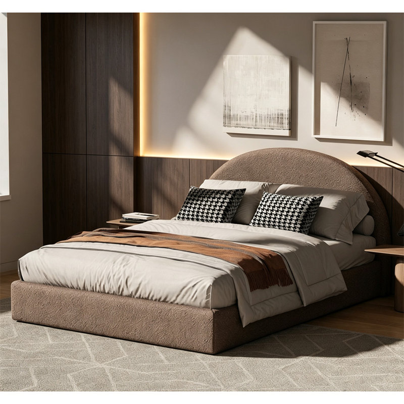 Boucle Bed Frame With Headboard, Kingsize (5'), Brown