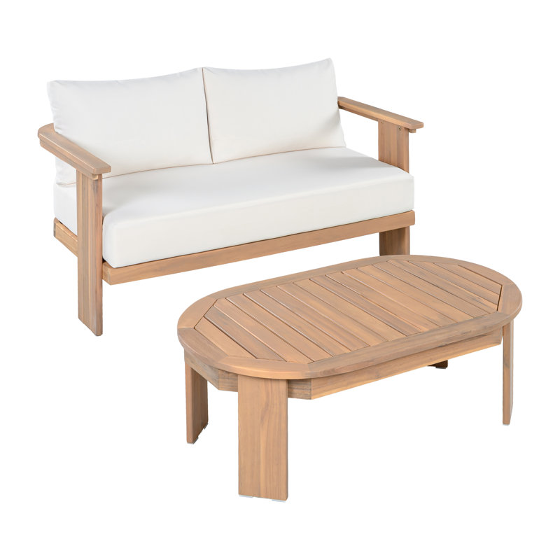 Ensemble de conversation d'extérieur Mid-Century moderne en bois d'acacia pour 2 personnes Burlow